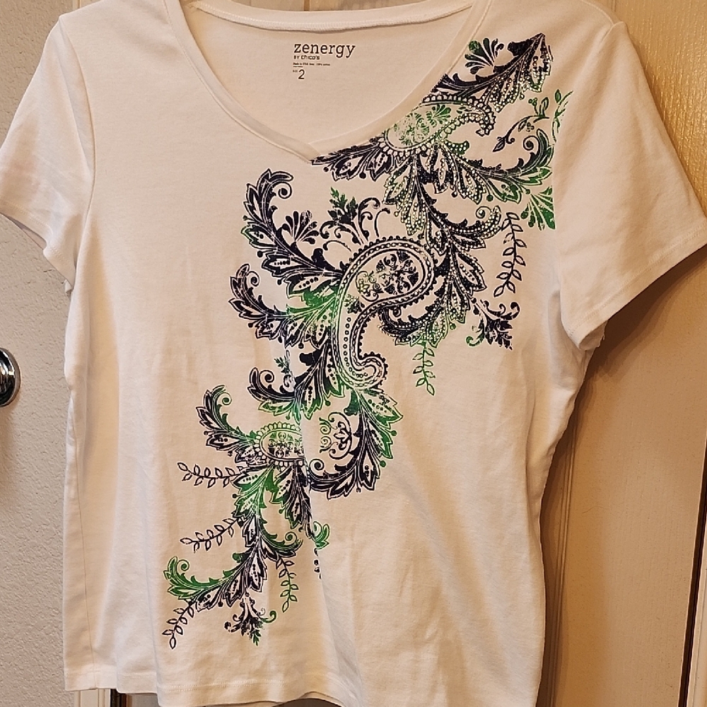 White and Green Women's Top